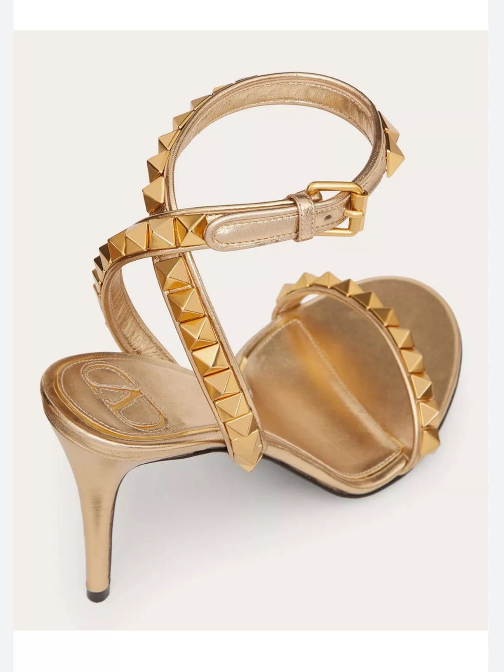Valentino Gold Pyramid-Stud Ankle-Strap Sandal